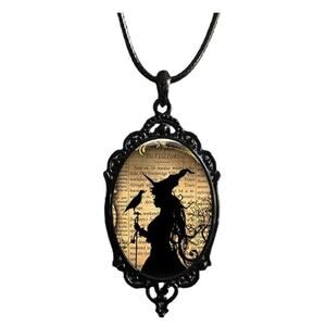 Mystic Gothic Witch Raven Cameo Pendant Choker Necklace Blk Whimsygoth Fairy NWT